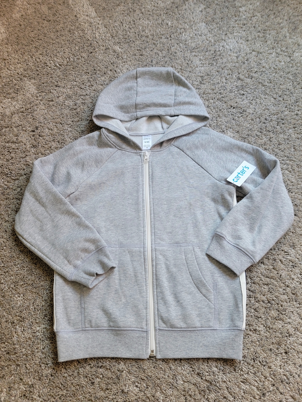 Carter's Light Gray Full-Zip Hooded Sweatshirt Size 8 NWT!